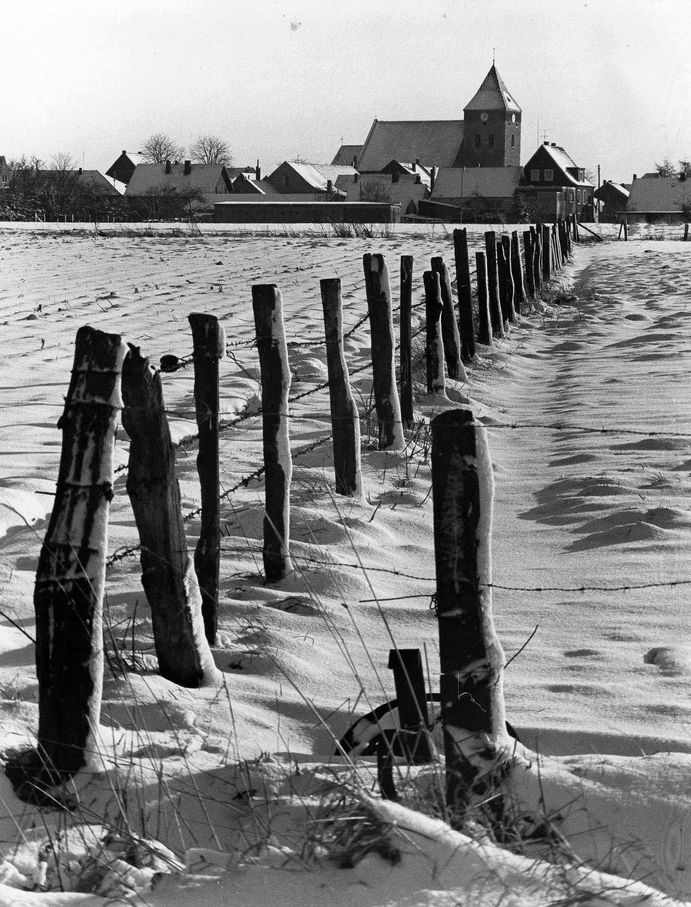 Winterbild der Bauerschaft Wester fotografiert Richtung Ortskern. 